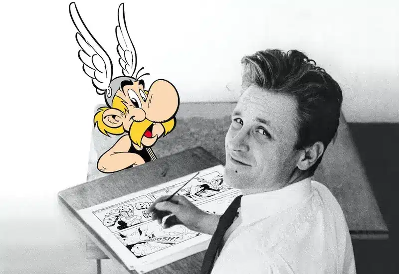 Uderzo qui dessine Astérix dans son atelier à Bobigny